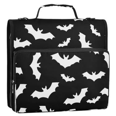 Imagem de Bolsa para fichário Bat Halloween preto e branco com 3 anéis com alça, organizador de arquivos com zíper, pasta grande para armazenamento de documentos, escola, escritório, pasta de viagem