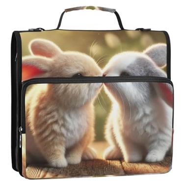 Imagem de Documento 3 fichários anel D 1,5 polegada D coelho beijo coelho bonito fichário organizador com zíper portfólio e estojo suporte de pasta de anel bolsa de fichário ensino médio com alça