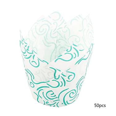 Imagem de Ainoli 50 PCS Mini Cupcake Forros de Papel Redondo Bolo Copos Muffin Cases Festa em Casa Casamento (branco impresso verde)