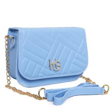 Imagem de Bolsa Transversal Feminina Preta, Alça de Corrente Dourada, Design Matelassê, Detalhe em Metal HG (azul)
