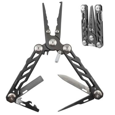 Imagem de Pristis Alicate de bolso multiferramenta, removedor de gancho multifuncional revestido de titânio de aço inoxidável, portátil, dobrável, profissional, kit de equipamento de pesca para acampamento ao