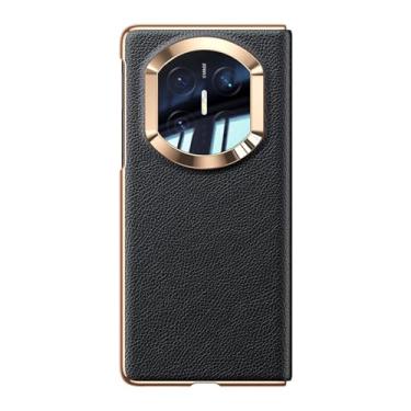 Imagem de LYJSMGZ Capa de couro genuíno para Huawei Mate X7, capa magnética galvanizada flip proteção de corpo inteiro capa de negócios suporta carregamento sem fio, preto, Mate X7