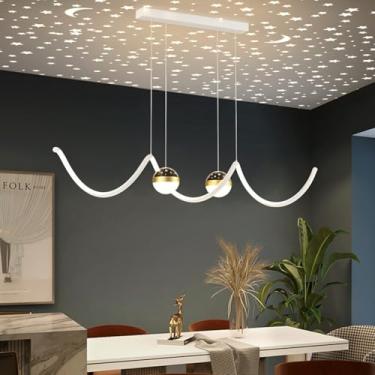 Imagem de Lustre LED moderno e criativo para mesa de jantar, luminária suspensa de 100 cm com efeito céu estrelado, dimerizável, com controle remoto e altura ajustável (branco).