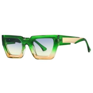 Imagem de HCHES Óculos de Sol Femininos Clássicos com Armação em Degradê de Leopardo, Luxo Vintage, Masculinos, Punk, Proteção UV400 (Verde, Azul e Amarelo)