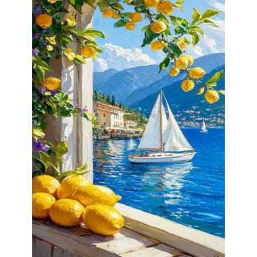 Imagem de Mosaflare Pintura por números para adultos iniciantes, kits de tinta de limão para adultos por números em tela, pintura fácil a óleo acrílico DIY por números para decoração de parede de casa 30 x 40