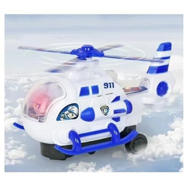 Imagem de Brinquedo Helicóptero Polícia Luz E Som Giratório 360º Infantil Bate E Volta