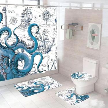 Imagem de Conjunto de cortinas de chuveiro Octopus Nautical Bathroom Decor
