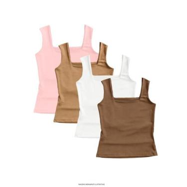 Imagem de Kit 4 Regata Lisa Confortável Moda Blogueira Verão - Grupo Blitz, Rosa