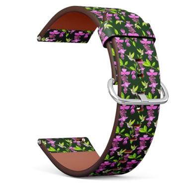 Imagem de MRAKPLGE Pulseira de relógio, estampa de beija-flor rosa tropical, compatível com Garmin Forerunner 165/165 Music, Forerunner 35/45/45S, pulseira de couro vegano de substituição de 20 mm