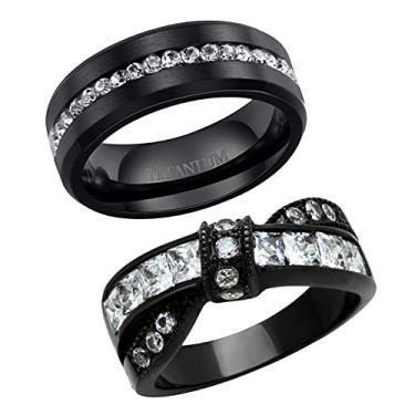 Imagem de ringheart Dois anéis de casal branco e azul aço titânio 8 mm aliança de casamento masculina azul CZ anel de casamento feminino, women's size 6 & men's size 11, Papel, Zircônia cúbica