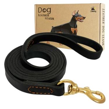 Imagem de LWBMG Coleira de couro para cães de 1,8 m x 3/10.2 cm Coleira de couro macio e forte para raças de cães de médio e grande porte coleira de treinamento de cães de couro resistente preta