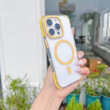 Imagem de Capa transparente de luxo com carregamento sem fio para iPhone 16, 15 Pro Max, 14 Plus, 13, 12 e 11 (para iPhone 11/Amarela)