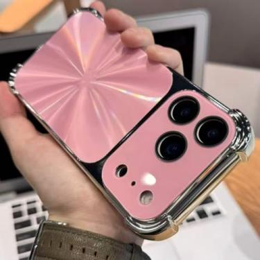 Imagem de Capa protetora com janela de vidro para iPhone 13 14 15 16 17 Pro Max Air, à prova de choque, com bordas reforçadas e proteção tipo armadura (para iPhone 15/Rosa)