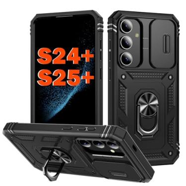 Imagem de PASNEW Capa militar para Samsung Galaxy S25 Plus/S24Plus, suporte de anel de metal de 360° e capa deslizante para câmera, multicamadas, resistente, resistente à prova de choque para capa rígida S25+