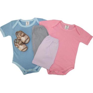 Imagem de Kit C/5 Body Bebê + Shorts Liso E Sapatinho Peças Verão - Tanran Baby,