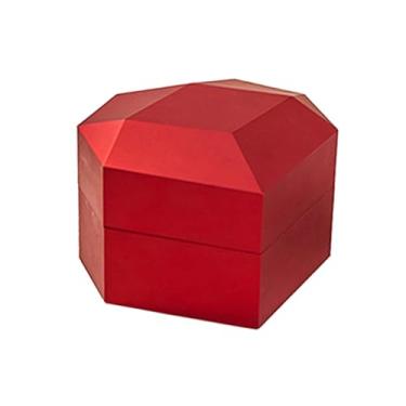 Imagem de simhoa Caixa de anel com vídeo, iluminada, portátil, pequena, para guardar joias, colares e outros itens, ideal para casamentos, Dia dos Namorados e, Vermelho
