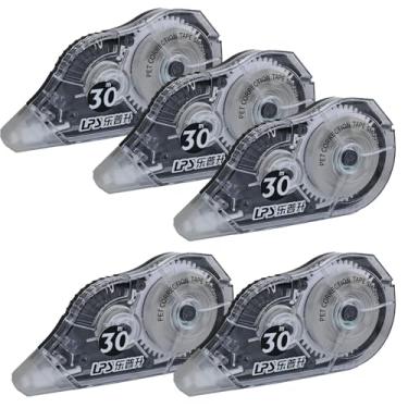 Imagem de HelloKids Fita corretiva branca, correção, fácil de usar, aplicador para escola, escritório, anotações, diário, deslizamento suave, sem resíduos, secagem rápida (pacote com 5, largura da fita 0,6 cm)