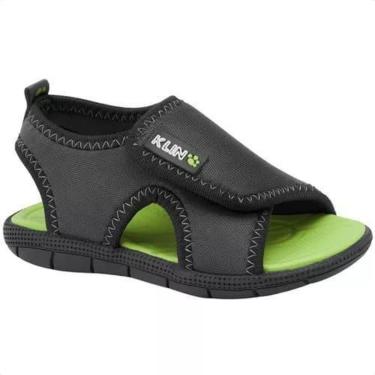 Imagem de Papete Sandália Infantil Klin Tic Tac Tira Autocolante Grafite E Verde Lima-Masculino