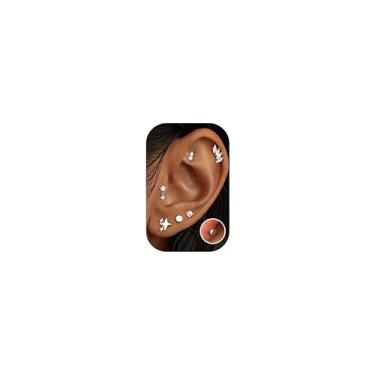 Imagem de Fansilver 6 pares de brincos hipoalergênicos e lisos banhados a ouro 14 K para mulheres, brincos modernos de cartilagem pequena, conjunto de brincos de aço cirúrgico CZ Helix Conch Tragus Piercing