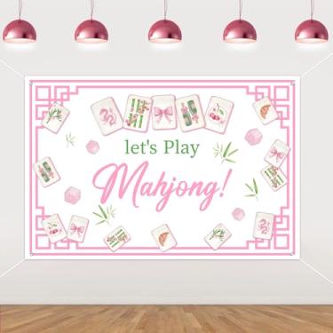 Imagem de Pano de fundo de festa Mahjong – Faixa temática Let's Play Mahjong 1,5 x 1 m | Fundo de tema de Mahjong rosa para noite de jogo feminino, aniversário, chá de panela, decorações de jogos de mesa de