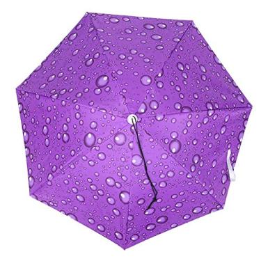 Imagem de CUOFYUNL Protetor solar de 77 cm à prova de montado guarda chuva superior dobrável Chapéu guarda chuva (Pingos de chuva roxos)
