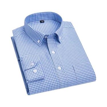 Imagem de Camisa Social Masculina De Manga Longa 100% Algodão Estampada Em Xadre