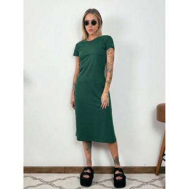 Imagem de Vestido Midi Camiseta Com Fenda Aveloz Verde Escuro