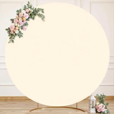 Imagem de Capa de fundo redonda bege de 2,5 m com balão e arco circular, capas de arco redondo para casamento, elastano elástico, chá de panela, chá de bebê, festa de aniversário, ação de graças, cenário de