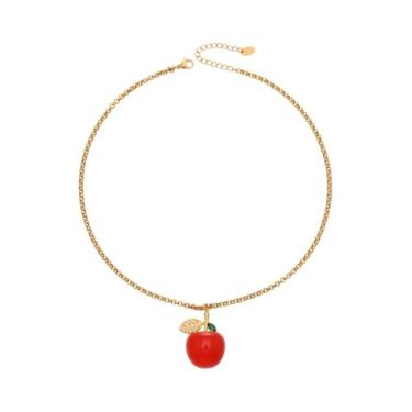 Imagem de Kokoma Colar feminino com pingente de cereja de zircônia cúbica, corrente de elos de frutas doces, gargantilha ajustável de aço inoxidável, joia moderna