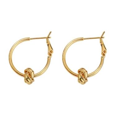 Imagem de Brincos de argola com nó geométrico minimalista, para mulheres, banhado a ouro, clássico, moderno, redondo, leve, argolas, festas, coquetéis, joias modernas