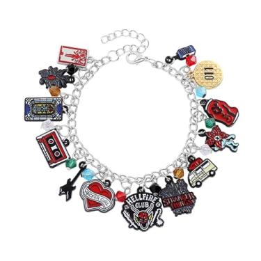 Imagem de Niarezom Pulseiras Stranger TV, pulseiras temáticas de filmes, joias estilosas de personagem cosplay de Halloween, presente para adolescentes e adultos, One Size, Zinco, Sem Pedra Preciosa