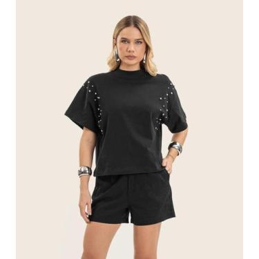 Imagem de T- Shirt Feminina Gola Alta em Malhão Endless Preto, M, Preto