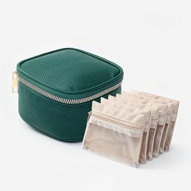 Imagem de Caixa de joias de couro, organizador de joias de luxo portátil para colares, brincos, anéis, estojo de joias de viagem feminino (verde)