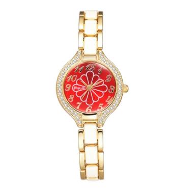 Imagem de OIDEA Relógios femininos com pulseira dourada: elegante relógio de pulso analógico de quartzo decorado com numerais arábicos, floral, mostrador redondo, relógio feminino casual, Pulseira dourada