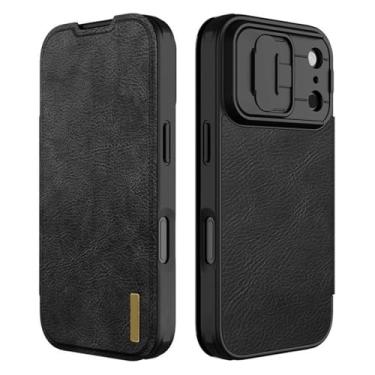 Imagem de Genérico Capa tipo carteira com porta-cartões para iPhone 17/17 Air/17 Pro/17 Pro MAX, capa tipo livro com tampa de couro PU, proteção deslizante para câmera e design à prova de impactos (Black, 17