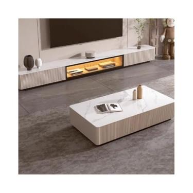 Imagem de Mesa de centro tábua de pedra moderna simples pequeno armário de chão de apartamento sala de estar mesa de centro doméstica mesa lateral (branco, médio)