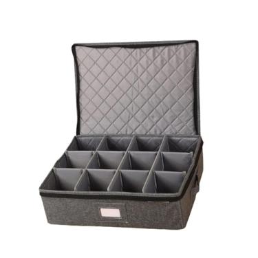 Imagem de Fenteer Caixa organizadora para xícaras e canecas com tampa, alças, zíperes e etiqueta. Ideal para guardar porcelana, taças xícaras de chá em mudanças.