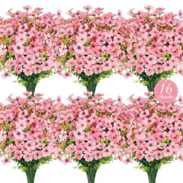 Imagem de AmberFun 16 peças de flores falsas para ambientes externos, flores artificiais falsas realistas para o exterior, plantas de eucalipto falsas que não desbotam para plantação ao ar livre, caixa de