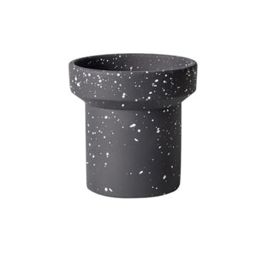 Imagem de Vaso cilíndrico com ponto de pulverização, vaso de flores de cimento de mesa com orifício de drenagem, para decorar varanda, sala de estar, cozinha, ambientes internos e externos (preto, pequeno)