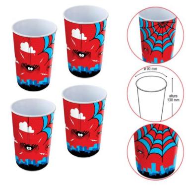 Imagem de Kit 4 Copo Plástico 550ml Label Menino Vermelho e Azul 9x9x13cm - Arqp