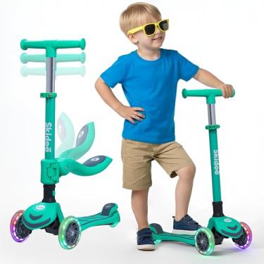 Imagem de Skidee Patinete 2 em 1 para crianças com assento ajustável e guidão – dobrável, leve, 3 rodas com iluminação LED, freio traseiro, montagem rápida – scooter infantil para crianças a partir de 3 anos