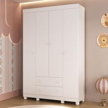 Imagem de Guarda-roupa Infantil 122cm 4 Portas e 2 Gavetas Allegra Multimóveis Mp4443 Branco