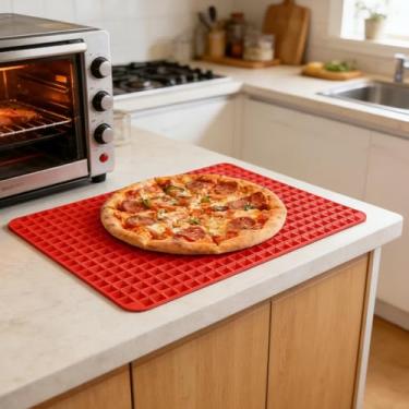 Imagem de Tapete de silicone – Tapete de cozinha de silicone antiaderente, filtro de gordura, design de pirâmide vermelha, para assar, churrasco e pastelaria – Panela de bacon para forno e micro-ondas, flexível