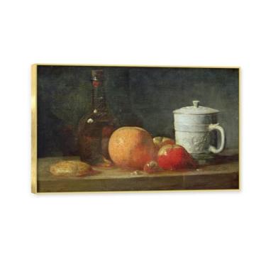 Imagem de NHLDZYH Moldura dourada. Tela de frutas botânicas vintage, impressão de estilo de pintura a óleo vintage, decoração de jantar country de fazenda, pronta para pendurar. C47. 80 x 130 cm.