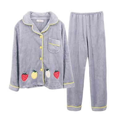 Imagem de HHHJQFAAT Pijamas femininos outono inverno coral veludo pijama feminino inverno casa roupas flanela engrossada (abacaxi X)