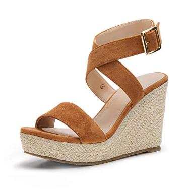 Imagem de Sandália de salto alto feminina plataforma alpargata com tira no tornozelo e tira no tornozelo aberta para o verão, 1 marrom, 6.5