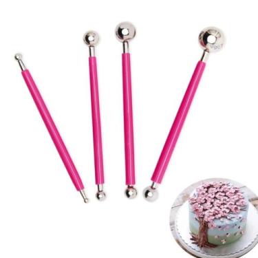 Imagem de Kit 4 Boleadores Pontas Dupla Metal Inox Artesanato Biscuit ROSA - ART