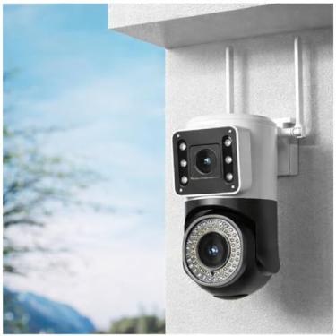 Imagem de Câmera de Segurança WiFi PTZ Lente Dupla 4MP, Rastreamento Inteligente, Visão Noturna Colorida, Áudio Bidirecional, IP66 Resistente à Água, 360°