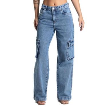 Imagem de Calça Jeans Sawary Wide Leg - 282000 - Azul medio 42, Azul, 42