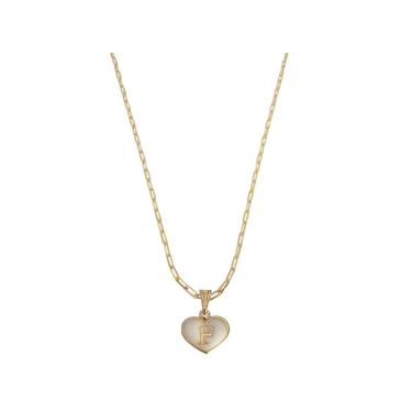 Imagem de Colar Cartier 50Cm Coração Branco Letra F Banhado Ouro 18K